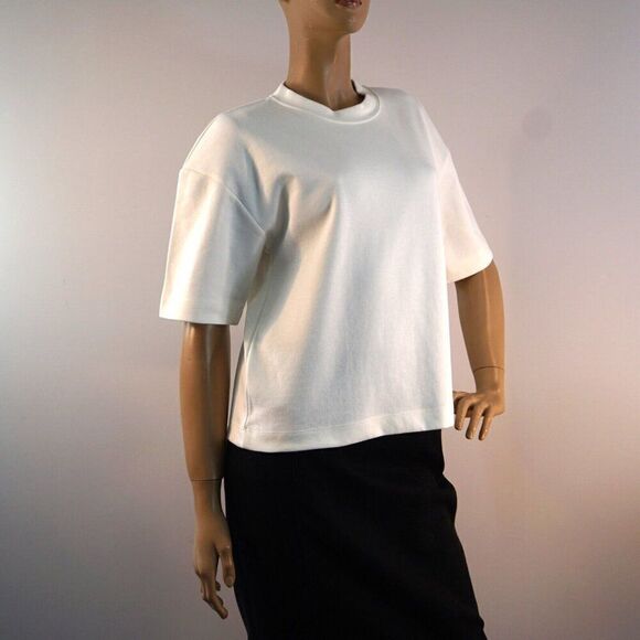 Zara Oversized T-Shirt Size Small Off White Shoulder Pads Short Sleeve Cropped - Picture 5 of 10